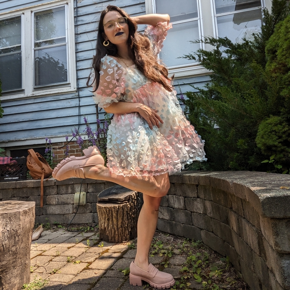 Storia Rainbow Floral Babydoll Dress Gem